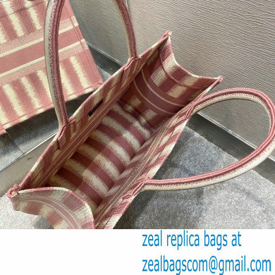 Dior Small Book Tote Bag in Stripes Embroidery Pink 2021