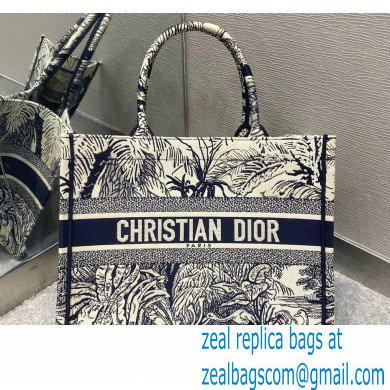 Dior Small Book Tote Bag in Toile de Jouy Palms Embroidery Blue 2021