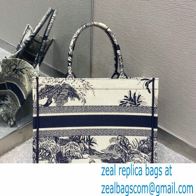 Dior Small Book Tote Bag in Toile de Jouy Palms Embroidery Blue 2021