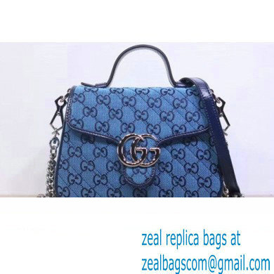 Gucci GG Marmont Multicolor Mini Top Handle Bag 583571 Blue 2021 - Click Image to Close