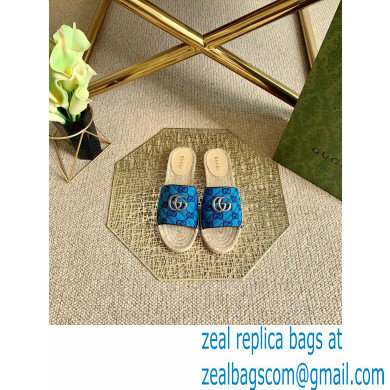 Gucci GG Multicolor Espadrilles Slides Sandals Blue 2021 - Click Image to Close