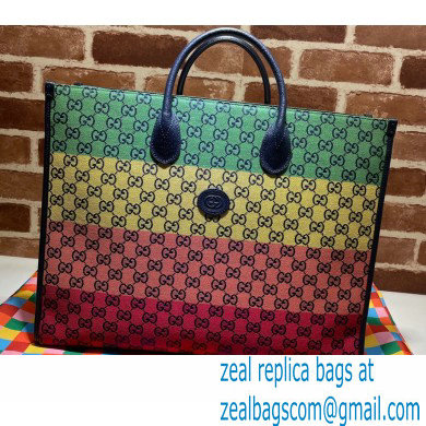 Gucci GG Multicolor Large Tote Bag 659980 Green/Yellow/Pink/Red 2021 - Click Image to Close