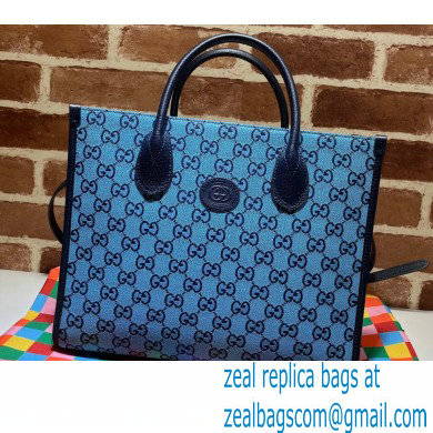 Gucci GG Multicolor Small Tote Bag 659983 Blue 2021 - Click Image to Close