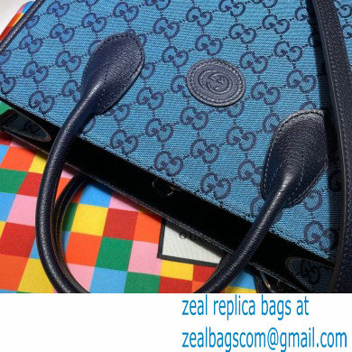 Gucci GG Multicolor Small Tote Bag 659983 Blue 2021 - Click Image to Close