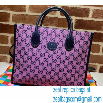 Gucci GG Multicolor Small Tote Bag 659983 Pink 2021 - Click Image to Close