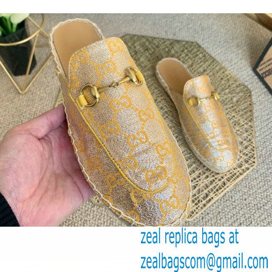 Gucci GG Supreme Canvas Horsebit Espadrilles Slippers Gold 2021