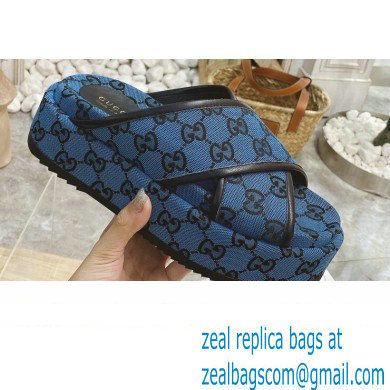 Gucci Heel 5.5cm Platform 4cm Criss-cross Straps GG Slide Sandals Canvas Blue 2021 - Click Image to Close