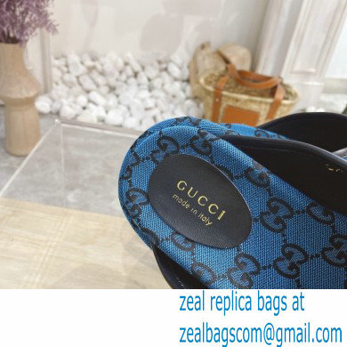 Gucci Heel 5.5cm Platform 4cm Criss-cross Straps GG Slide Sandals Canvas Blue 2021