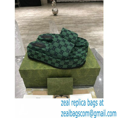 Gucci Heel 5.5cm Platform 4cm Criss-cross Straps GG Slide Sandals Canvas Green 2021