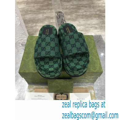 Gucci Heel 5.5cm Platform 4cm Criss-cross Straps GG Slide Sandals Canvas Green 2021