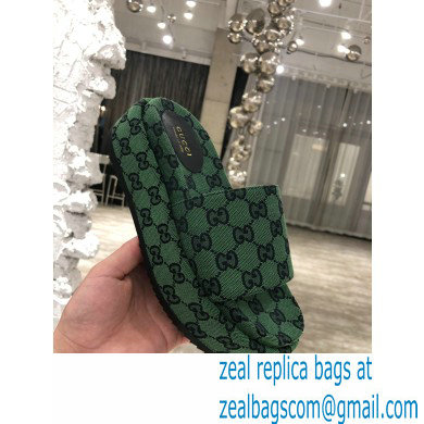 Gucci Heel 5.5cm Platform 4cm Criss-cross Straps GG Slide Sandals Canvas Green 2021 - Click Image to Close