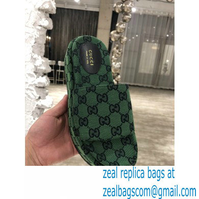 Gucci Heel 5.5cm Platform 4cm Criss-cross Straps GG Slide Sandals Canvas Green 2021 - Click Image to Close