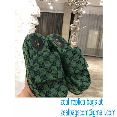 Gucci Heel 5.5cm Platform 4cm Criss-cross Straps GG Slide Sandals Canvas Green 2021