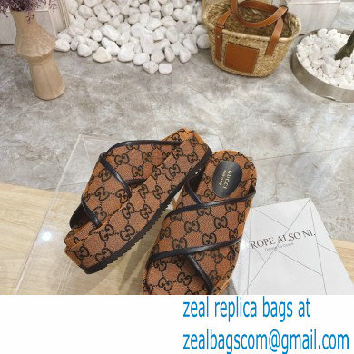 Gucci Heel 5.5cm Platform 4cm Criss-cross Straps GG Slide Sandals Canvas Orange 2021