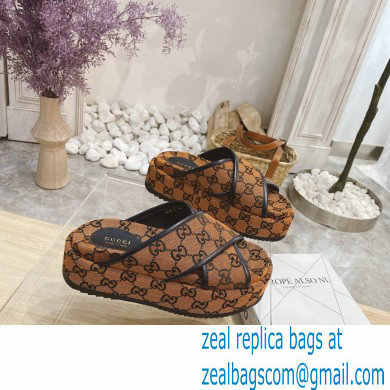 Gucci Heel 5.5cm Platform 4cm Criss-cross Straps GG Slide Sandals Canvas Orange 2021