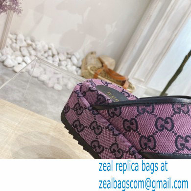 Gucci Heel 5.5cm Platform 4cm Criss-cross Straps GG Slide Sandals Canvas Pink 2021 - Click Image to Close
