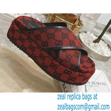 Gucci Heel 5.5cm Platform 4cm Criss-cross Straps GG Slide Sandals Canvas Red 2021 - Click Image to Close