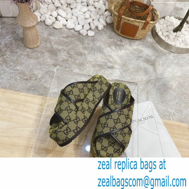 Gucci Heel 5.5cm Platform 4cm Criss-cross Straps GG Slide Sandals Canvas Yellow 2021