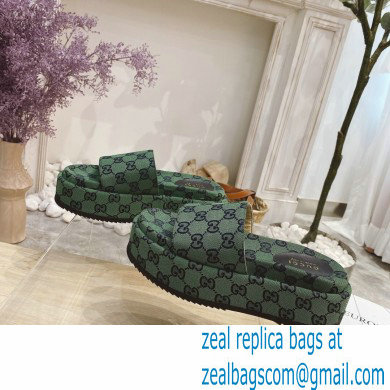 Gucci Heel 5.5cm Platform 4cm GG Slide Sandals Canvas Green 2021