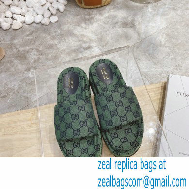 Gucci Heel 5.5cm Platform 4cm GG Slide Sandals Canvas Green 2021