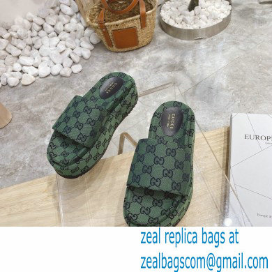 Gucci Heel 5.5cm Platform 4cm GG Slide Sandals Canvas Green 2021