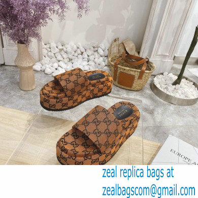 Gucci Heel 5.5cm Platform 4cm GG Slide Sandals Canvas Orange 2021 - Click Image to Close