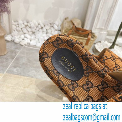 Gucci Heel 5.5cm Platform 4cm GG Slide Sandals Canvas Orange 2021 - Click Image to Close