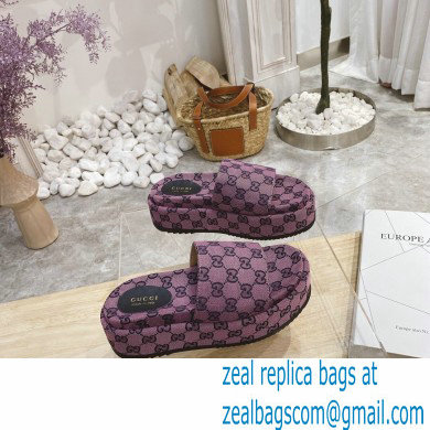 Gucci Heel 5.5cm Platform 4cm GG Slide Sandals Canvas Pink 2021