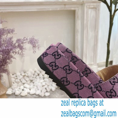 Gucci Heel 5.5cm Platform 4cm GG Slide Sandals Canvas Pink 2021