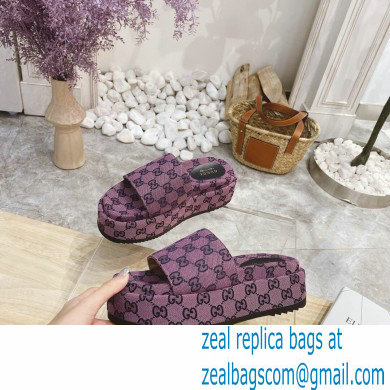 Gucci Heel 5.5cm Platform 4cm GG Slide Sandals Canvas Pink 2021 - Click Image to Close
