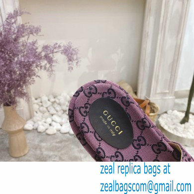 Gucci Heel 5.5cm Platform 4cm GG Slide Sandals Canvas Pink 2021 - Click Image to Close