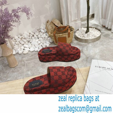 Gucci Heel 5.5cm Platform 4cm GG Slide Sandals Canvas Red 2021