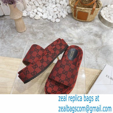 Gucci Heel 5.5cm Platform 4cm GG Slide Sandals Canvas Red 2021