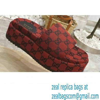 Gucci Heel 5.5cm Platform 4cm GG Slide Sandals Canvas Red 2021