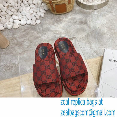 Gucci Heel 5.5cm Platform 4cm GG Slide Sandals Canvas Red 2021