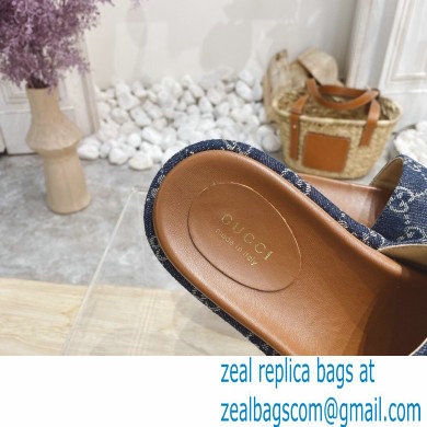 Gucci Heel 5.5cm Platform 4cm GG Slide Sandals Washed Denim Blue 2021 - Click Image to Close
