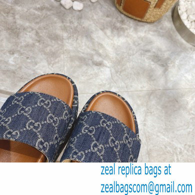 Gucci Heel 5.5cm Platform 4cm GG Slide Sandals Washed Denim Blue 2021