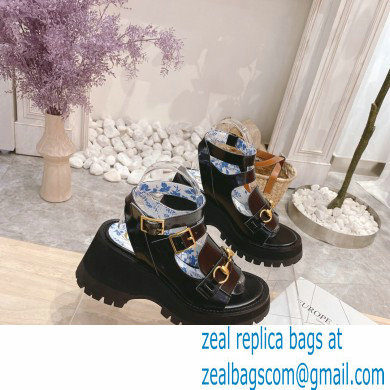 Gucci Heel 8.5cm Platform Sandals with Horsebit 645394 Black 2021