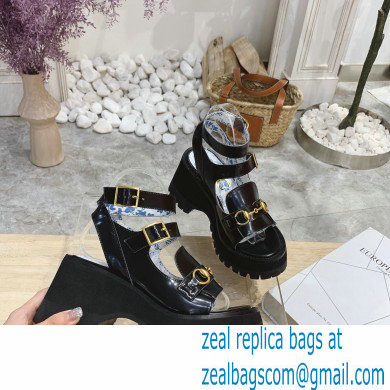 Gucci Heel 8.5cm Platform Sandals with Horsebit 645394 Black 2021