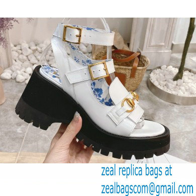 Gucci Heel 8.5cm Platform Sandals with Horsebit 645394 White 2021
