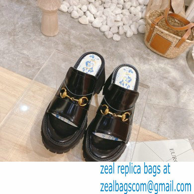 Gucci Heel 8.5cm Platform Slide Sandals with Horsebit 645396 Black 2021