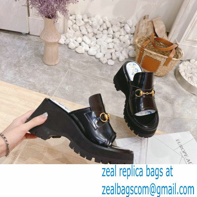 Gucci Heel 8.5cm Platform Slide Sandals with Horsebit 645396 Black 2021