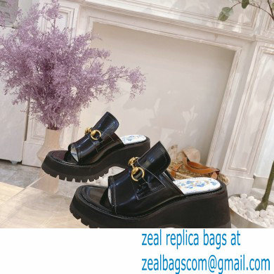 Gucci Heel 8.5cm Platform Slide Sandals with Horsebit 645396 Black 2021