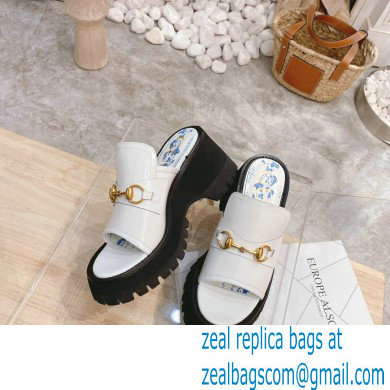 Gucci Heel 8.5cm Platform Slide Sandals with Horsebit 645396 White 2021