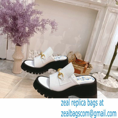 Gucci Heel 8.5cm Platform Slide Sandals with Horsebit 645396 White 2021