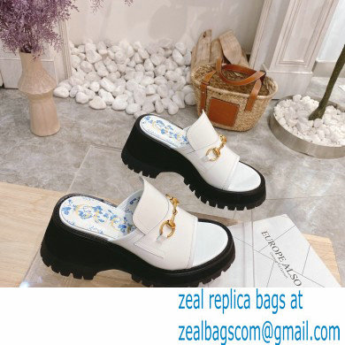 Gucci Heel 8.5cm Platform Slide Sandals with Horsebit 645396 White 2021