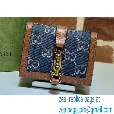 Gucci Jackie 1961 Card Case Wallet 645536 Washed GG Denim Blue 2021