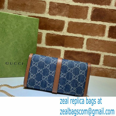 Gucci Jackie 1961 Chain Wallet Bag 652681 Washed GG Denim Blue 2021