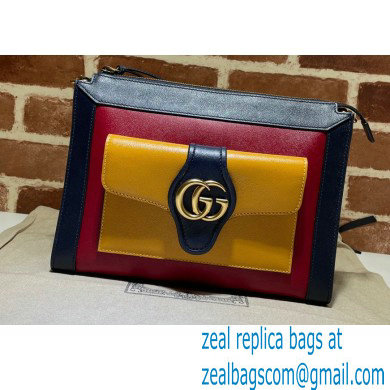 Gucci Small Shoulder Bag with Double G 648999 Leather Navy Blue/Red/Yellow 2021