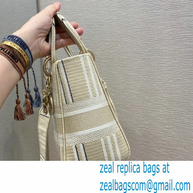 Lady Dior Medium D-Lite Bag in Beige Stripes Embroidery 2021